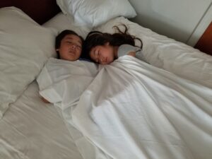 Kids sleeping in at Maui Beach Hotel